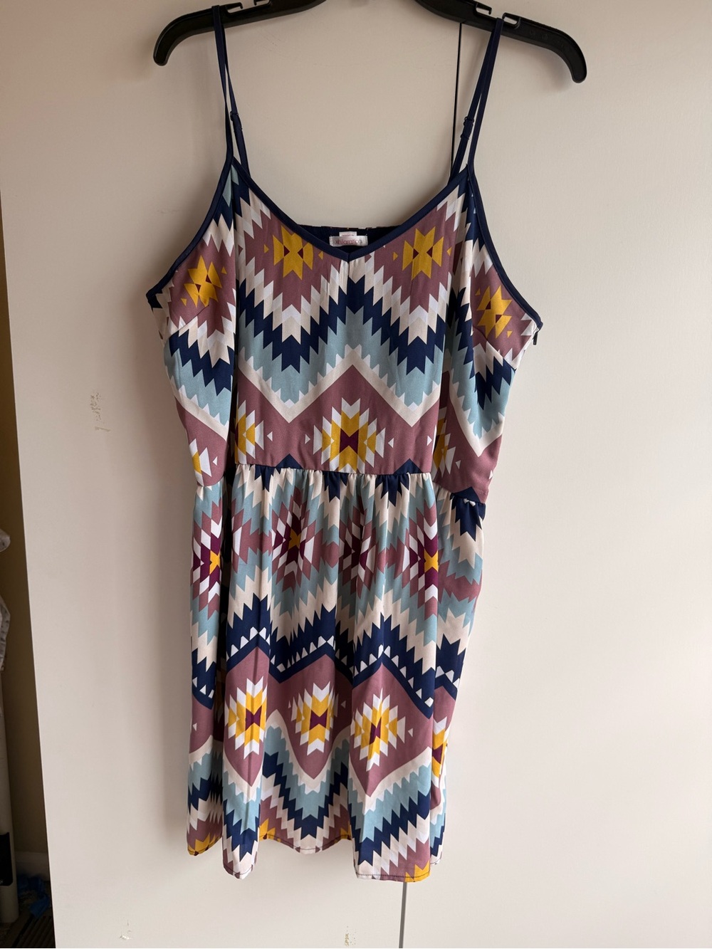 Xhilaration Navy, Mauve & Yellow Aztec Spaghetti Strap Dress